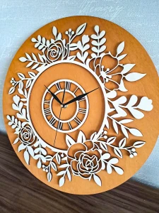 PIĘKNY, KWIATOWY ZEGAR AŻUROWY, VINTAGE,  DEKORACJA ŚCIANY, BEJCA BUK