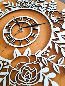 PIĘKNY, KWIATOWY ZEGAR AŻUROWY, VINTAGE,  DEKORACJA ŚCIANY, BEJCA BUK