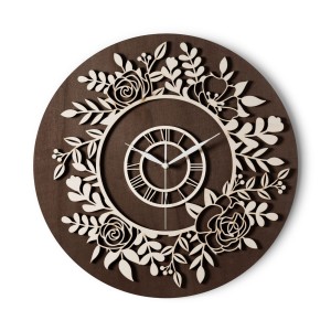 PIĘKNY, KWIATOWY ZEGAR AŻUROWY, VINTAGE,  DEKORACJA ŚCIANY, BEJCA CIEMNY ORZECH