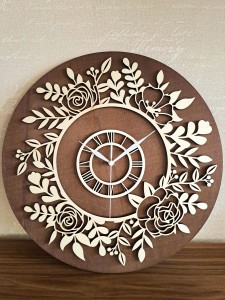 PIĘKNY, KWIATOWY ZEGAR AŻUROWY, VINTAGE,  DEKORACJA ŚCIANY, BEJCA CIEMNY ORZECH