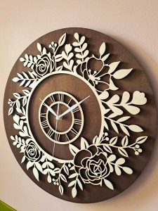 PIĘKNY, KWIATOWY ZEGAR AŻUROWY, VINTAGE,  DEKORACJA ŚCIANY, BEJCA CIEMNY ORZECH