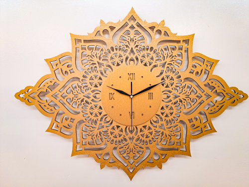 PIĘKNY, DEKORACYJNY, AŻUROWY ZEGAR ŚCIENNY, MANDALA,MIEDZIANY