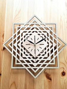 DEKORACYJNY ZEGAR AŻUROWY, ŚWIĘTA GEOMETRIA , BEJCA WIĄZ JAPOŃSKI