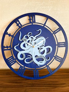 MORSKI ZEGAR AŻUROWY, OŚMIORNICA, VINTAGE, HAMPTON STYLE, MORSKA DEKORACJA 