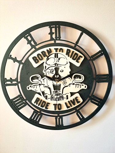 DREWNIANY ZEGAR MOTOCYKLOWY, KOT, PREZENT DLA MOTOCYKLISTY;)