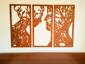 DEKORACYJNY TRYPTYK AŻUROWY, DRZEWO ŻYCIA, PARA, DEKORACJA ŚCIENNA 3D, ORNAMENT, BEJCA