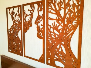 DEKORACYJNY TRYPTYK AŻUROWY, DRZEWO ŻYCIA, PARA, DEKORACJA ŚCIENNA 3D, ORNAMENT, BEJCA