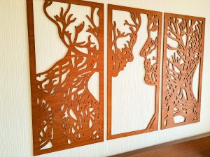 DEKORACYJNY TRYPTYK AŻUROWY, DRZEWO ŻYCIA, PARA, DEKORACJA ŚCIENNA 3D, ORNAMENT, BEJCA