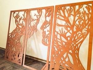 DEKORACYJNY TRYPTYK AŻUROWY, DRZEWO ŻYCIA, PARA, DEKORACJA ŚCIENNA 3D, ORNAMENT, BEJCA
