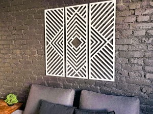 DEKORACYJNY TRYPTYK GEOMETRYCZNY,  DEKORACJA ŚCIENNA 3D, ORNAMENT, ZESTAW 3 PANELI, BIAŁY