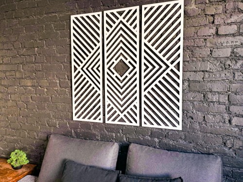 DEKORACYJNY TRYPTYK GEOMETRYCZNY,  DEKORACJA ŚCIENNA 3D, ORNAMENT, ZESTAW 3 PANELI, BIAŁY