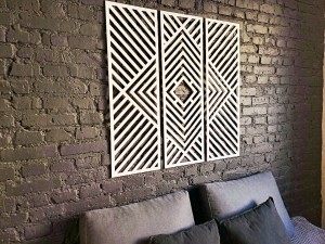 DEKORACYJNY TRYPTYK GEOMETRYCZNY,  DEKORACJA ŚCIENNA 3D, ORNAMENT, ZESTAW 3 PANELI, BIAŁY