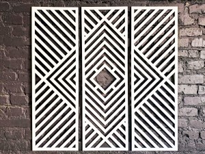 DEKORACYJNY TRYPTYK GEOMETRYCZNY,  DEKORACJA ŚCIENNA 3D, ORNAMENT, ZESTAW 3 PANELI, BIAŁY