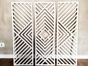 DEKORACYJNY TRYPTYK GEOMETRYCZNY,  DEKORACJA ŚCIENNA 3D, ORNAMENT, ZESTAW 3 PANELI, BIAŁY