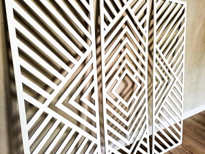 DEKORACYJNY TRYPTYK GEOMETRYCZNY,  DEKORACJA ŚCIENNA 3D, ORNAMENT, ZESTAW 3 PANELI, BIAŁY