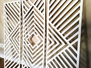 DEKORACYJNY TRYPTYK GEOMETRYCZNY,  DEKORACJA ŚCIENNA 3D, ORNAMENT, ZESTAW 3 PANELI, BIAŁY