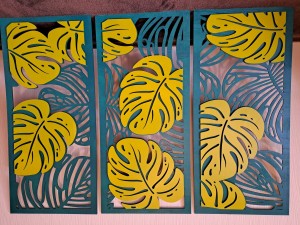 MONSTERY, ZESTAW 3 PANELI TROPIKALNYCH,  DWUWARSTWOWA DEKORACJA ŚCIENNA 3D