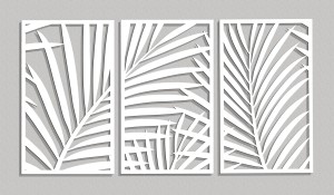 DEKORACYJNY TRYPTYK AŻUROWY, PALMY, DŻUNGLA, TROPIKI, DEKORACJA ŚCIENNA 3D, ORNAMENT, 78 x 140 cm, CZARNY