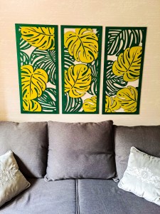 MONSTERY, ZESTAW 3 PANELI TROPIKALNYCH,  DWUWARSTWOWA DEKORACJA ŚCIENNA 3D