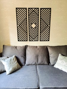 DEKORACYJNY TRYPTYK GEOMETRYCZNY,  DEKORACJA ŚCIENNA 3D, ORNAMENT, ZESTAW 3 PANELI, CZARNY