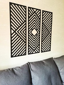 DEKORACYJNY TRYPTYK GEOMETRYCZNY,  DEKORACJA ŚCIENNA 3D, ORNAMENT, ZESTAW 3 PANELI, CZARNY