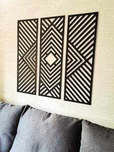 DEKORACYJNY TRYPTYK GEOMETRYCZNY,  DEKORACJA ŚCIENNA 3D, ORNAMENT, ZESTAW 3 PANELI, CZARNY