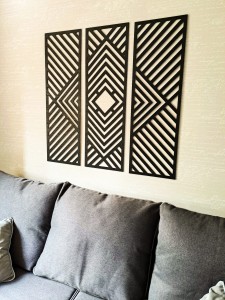 DEKORACYJNY TRYPTYK GEOMETRYCZNY,  DEKORACJA ŚCIENNA 3D, ORNAMENT, ZESTAW 3 PANELI, CZARNY