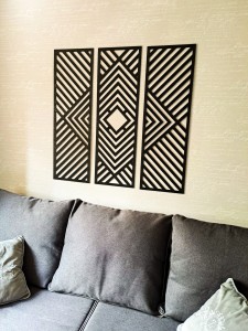DEKORACYJNY TRYPTYK GEOMETRYCZNY,  DEKORACJA ŚCIENNA 3D, ORNAMENT, ZESTAW 3 PANELI, CZARNY