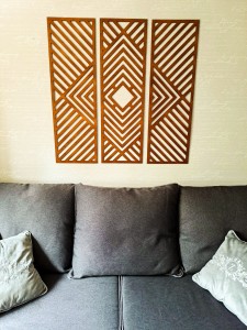 DEKORACYJNY TRYPTYK GEOMETRYCZNY,  DEKORACJA ŚCIENNA 3D, ORNAMENT, ZESTAW 3 PANELI, BEJCA