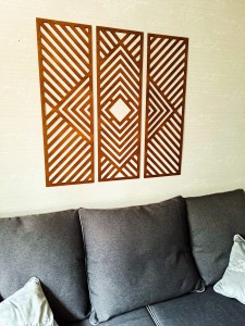 DEKORACYJNY TRYPTYK GEOMETRYCZNY,  DEKORACJA ŚCIENNA 3D, ORNAMENT, ZESTAW 3 PANELI, BEJCA
