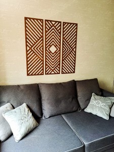 DEKORACYJNY TRYPTYK GEOMETRYCZNY,  DEKORACJA ŚCIENNA 3D, ORNAMENT, ZESTAW 3 PANELI, BEJCA