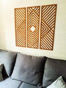 DEKORACYJNY TRYPTYK GEOMETRYCZNY,  DEKORACJA ŚCIENNA 3D, ORNAMENT, ZESTAW 3 PANELI, BEJCA