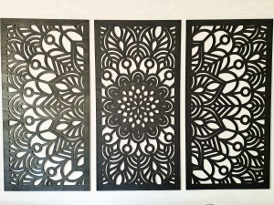 MANDALA, ZESTAW 3 PANELI, PIĘKNA DEKORACJA ŚCIENNA BOHO 3D, GLAMOUR , CZARNY