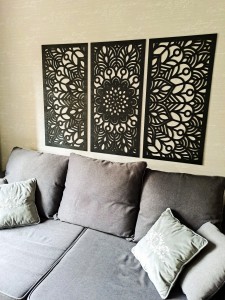 MANDALA, ZESTAW 3 PANELI, PIĘKNA DEKORACJA ŚCIENNA BOHO 3D, GLAMOUR , CZARNY