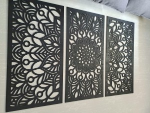 MANDALA, ZESTAW 3 PANELI, PIĘKNA DEKORACJA ŚCIENNA BOHO 3D, GLAMOUR , CZARNY
