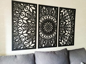 MANDALA, ZESTAW 3 PANELI, PIĘKNA DEKORACJA ŚCIENNA BOHO 3D, GLAMOUR , CZARNY