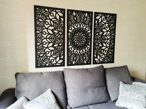 MANDALA, ZESTAW 3 PANELI, PIĘKNA DEKORACJA ŚCIENNA BOHO 3D, GLAMOUR , CZARNY
