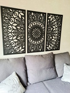 MANDALA, ZESTAW 3 PANELI, PIĘKNA DEKORACJA ŚCIENNA BOHO 3D, GLAMOUR , CZARNY