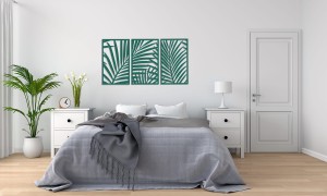 DEKORACYJNY TRYPTYK AŻUROWY, PALMY, DŻUNGLA, TROPIKI, DEKORACJA ŚCIENNA 3D, ORNAMENT, 78 x 140 cm, CZARNY