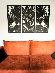 PANELE AŻUROWE, DEKORACYJNE, TRYPTYK TROPIKALNY, DEKORACJA NA ŚCIANĘ , CZARNY
