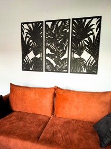 PANELE AŻUROWE, DEKORACYJNE, TRYPTYK TROPIKALNY, DEKORACJA NA ŚCIANĘ , CZARNY