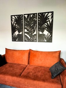 PANELE AŻUROWE, DEKORACYJNE, TRYPTYK TROPIKALNY, DEKORACJA NA ŚCIANĘ , CZARNY