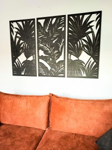 PANELE AŻUROWE, DEKORACYJNE, TRYPTYK TROPIKALNY, DEKORACJA NA ŚCIANĘ , CZARNY
