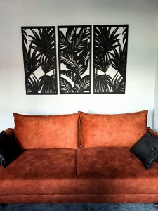 PANELE AŻUROWE, DEKORACYJNE, TRYPTYK TROPIKALNY, DEKORACJA NA ŚCIANĘ , CZARNY