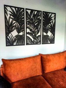 PANELE AŻUROWE, DEKORACYJNE, TRYPTYK TROPIKALNY, DEKORACJA NA ŚCIANĘ , CZARNY