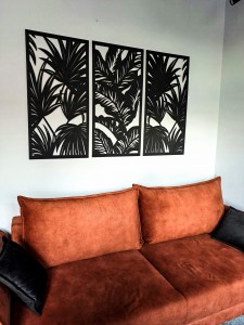 PANELE AŻUROWE, DEKORACYJNE, TRYPTYK TROPIKALNY, DEKORACJA NA ŚCIANĘ , CZARNY