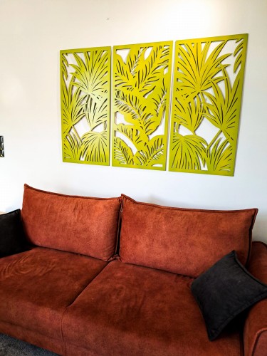 PANELE AŻUROWE, DEKORACYJNE, TRYPTYK TROPIKALNY, DEKORACJA NA ŚCIANĘ,ZIELONY