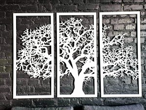 DEKORACYJNY TRYPTYK AŻUROWY, DRZEWO ŻYCIA, DEKORACJA ŚCIENNA 3D, ORNAMENT,  BIAŁY