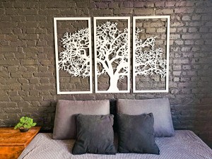 DEKORACYJNY TRYPTYK AŻUROWY, DRZEWO ŻYCIA, DEKORACJA ŚCIENNA 3D, ORNAMENT,  BIAŁY