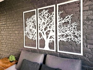 DEKORACYJNY TRYPTYK AŻUROWY, DRZEWO ŻYCIA, DEKORACJA ŚCIENNA 3D, ORNAMENT,  BIAŁY